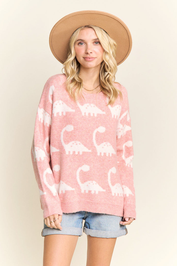 Dinosaur Brontosaurus Sweater Pink