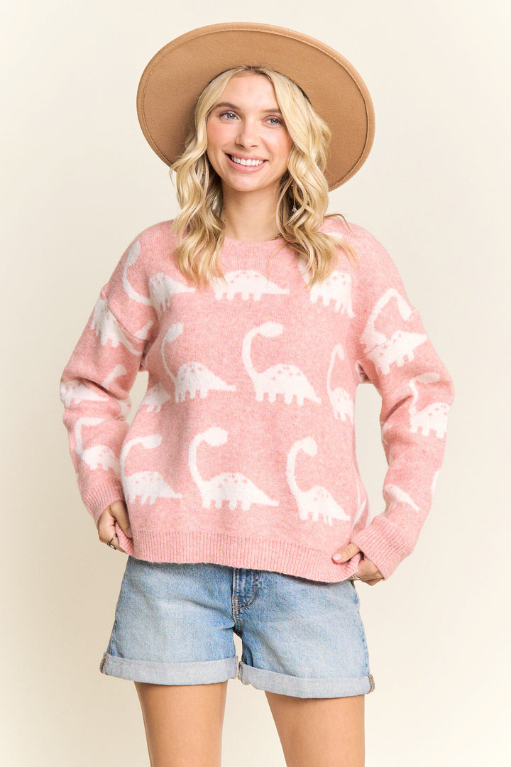 Dinosaur Brontosaurus Sweater Pink