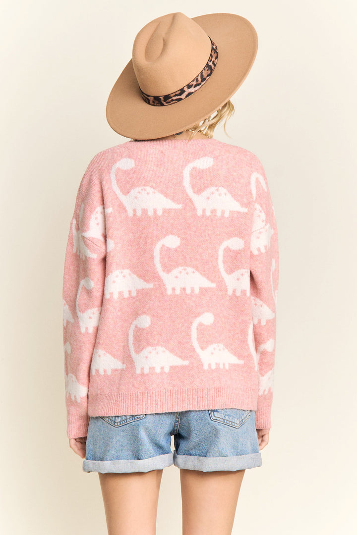 Dinosaur Brontosaurus Sweater Pink