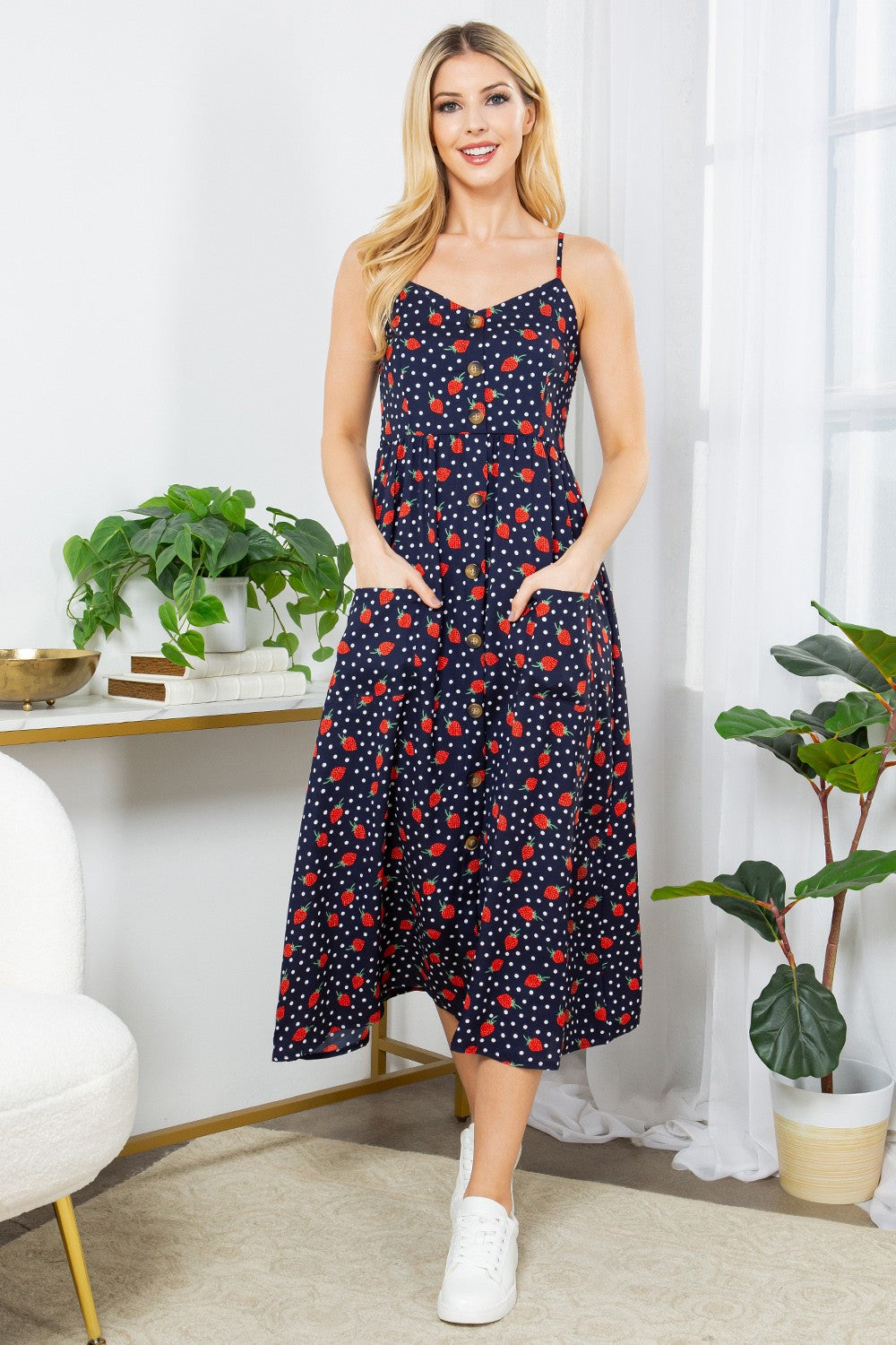 Strawberry Faux Button Down Dress L