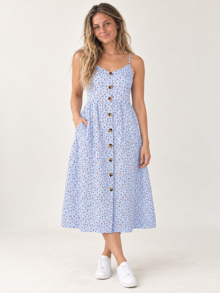Cherry Checkered Faux Button Down Dress – full-body front view