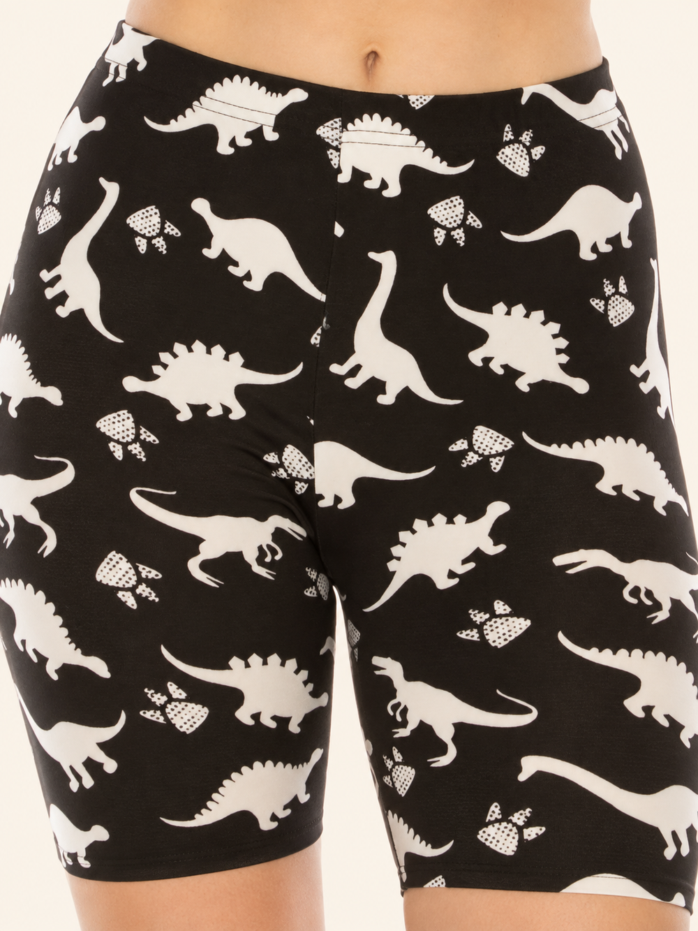 Dinosaur Biker Shorts fabric and print close-up