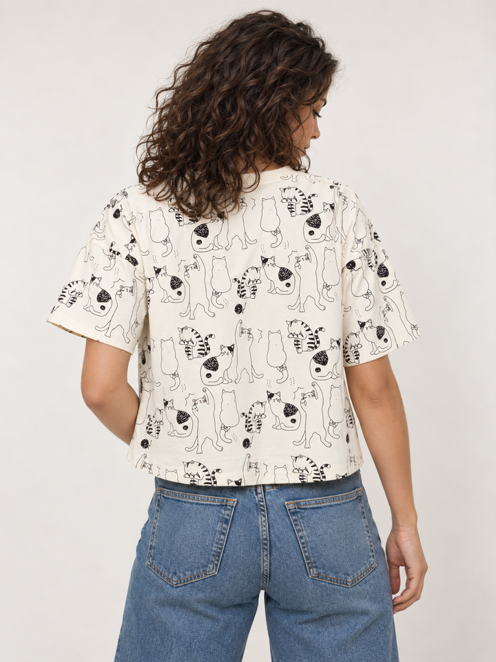 Cat Crop Top Tee – back view on model