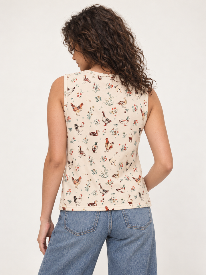 Ducks and Chickens Tank Top – back view on model