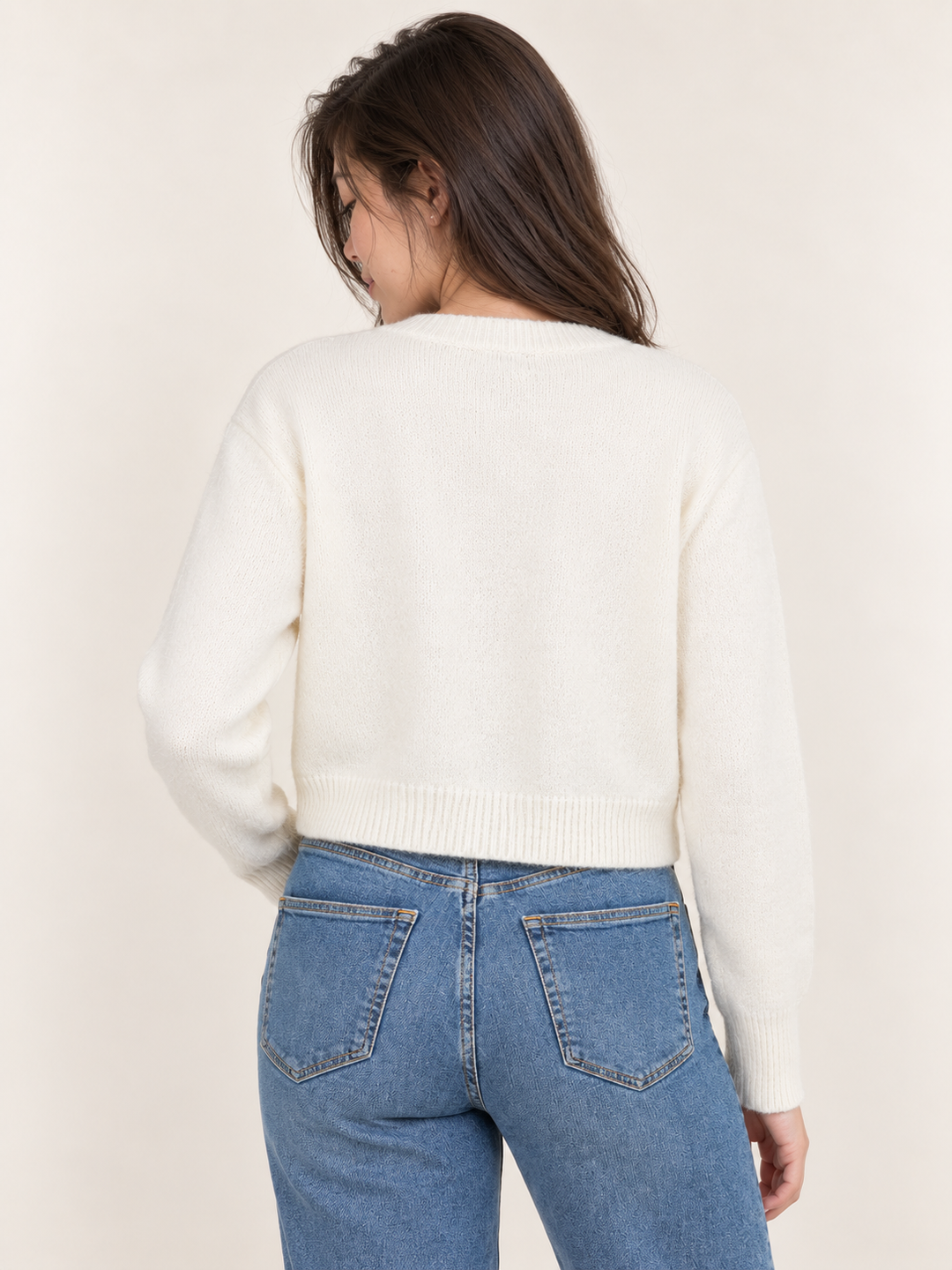 Strawberry Embroidered Cardigan Ivory – back view on model