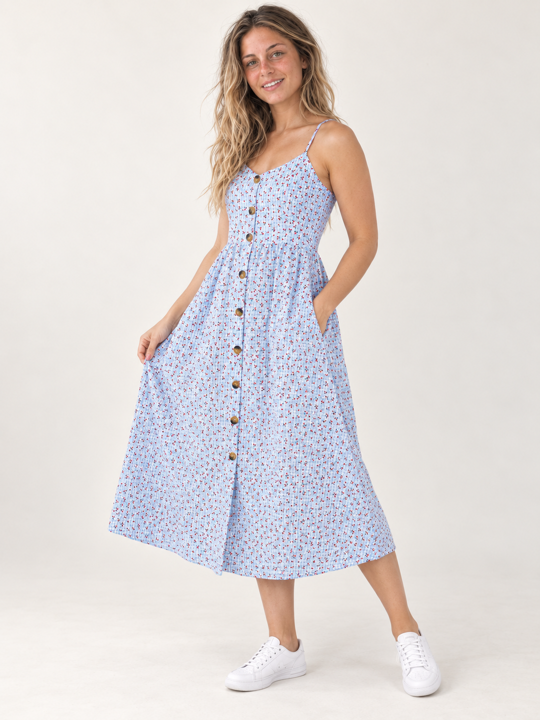 Cherry Checkered Faux Button Down Dress – 45-degree view