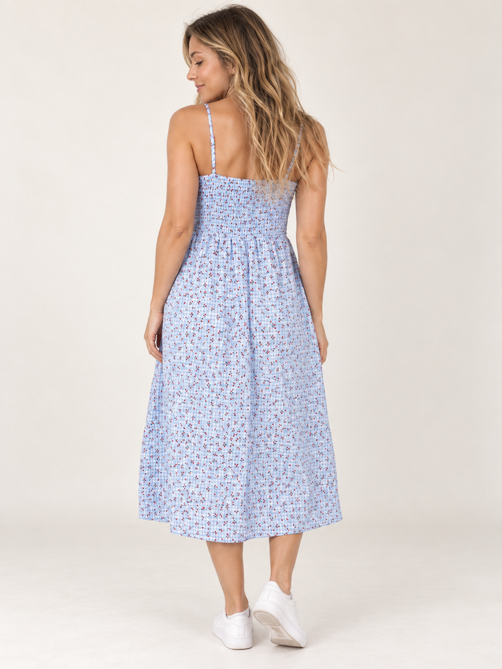 Cherry Checkered Faux Button Down Dress – full-body back view