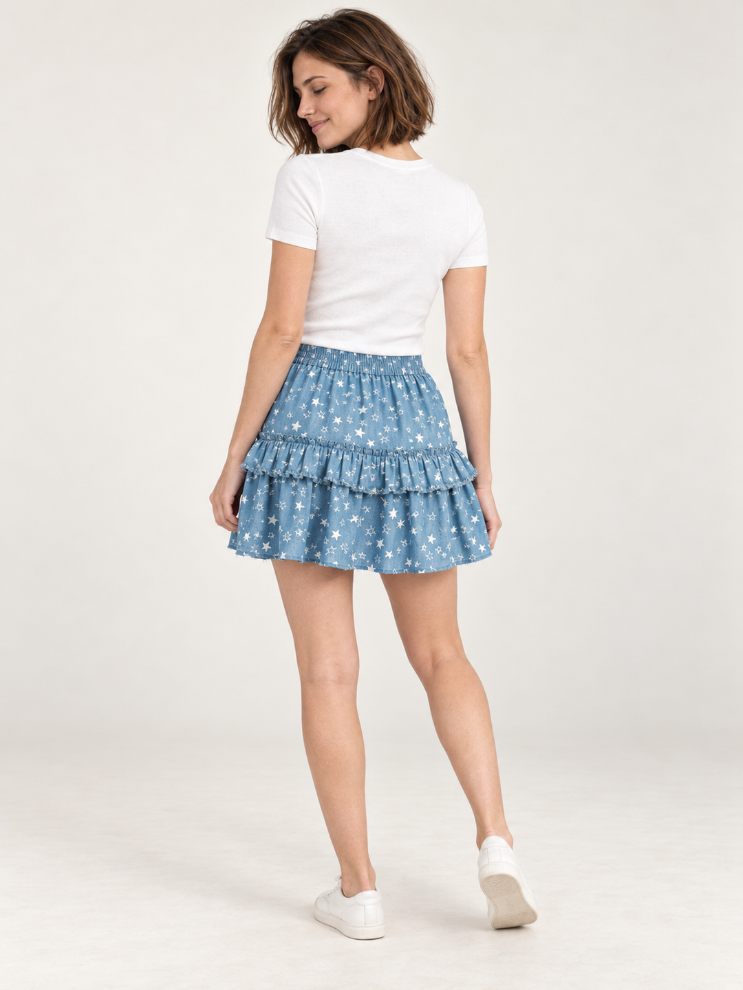 Star Chambray Tiered Skirt modeled back view