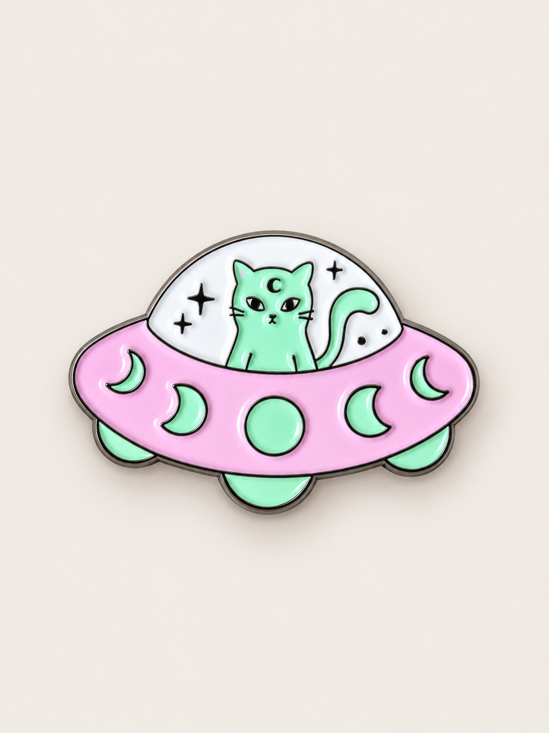 Alien Cat UFO Pin shown on a warm neutral background