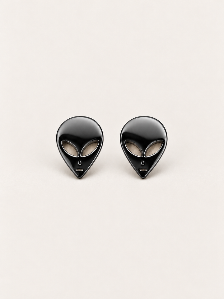 Black Alien Head Stud Earrings in stainless steel