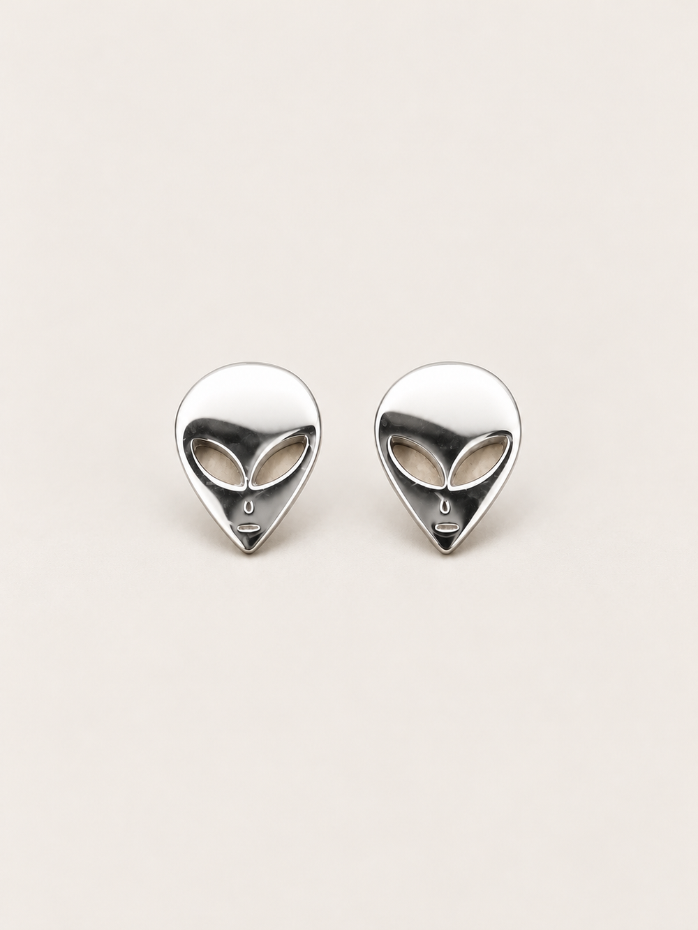 Silver Alien Head Stud Earrings in stainless steel