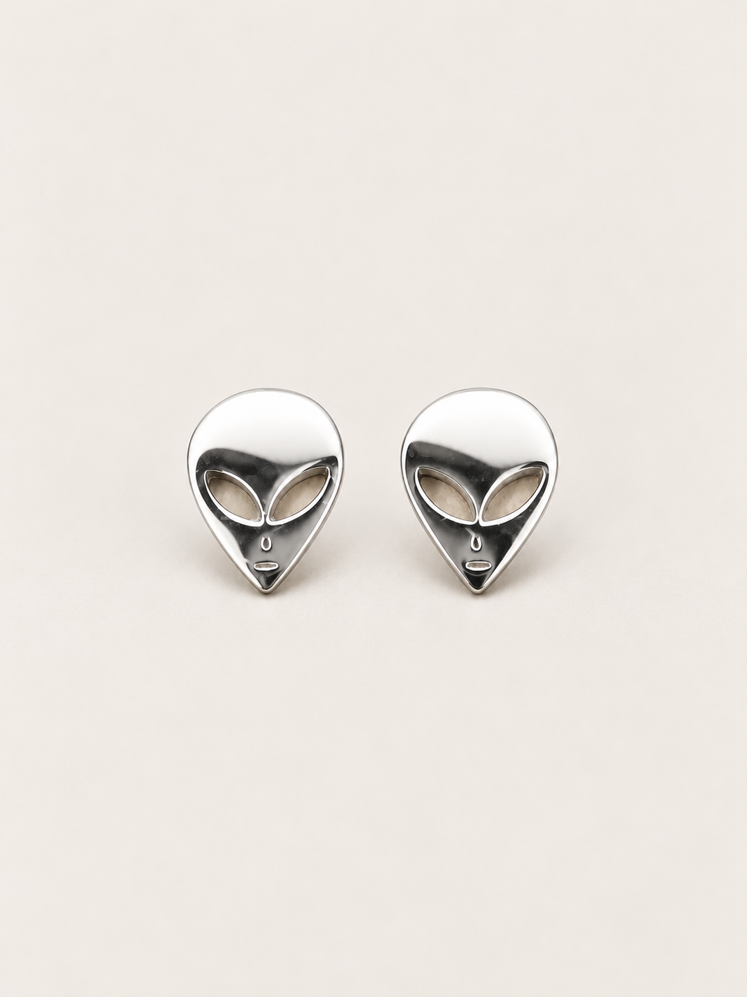 Silver Alien Head Stud Earrings in stainless steel