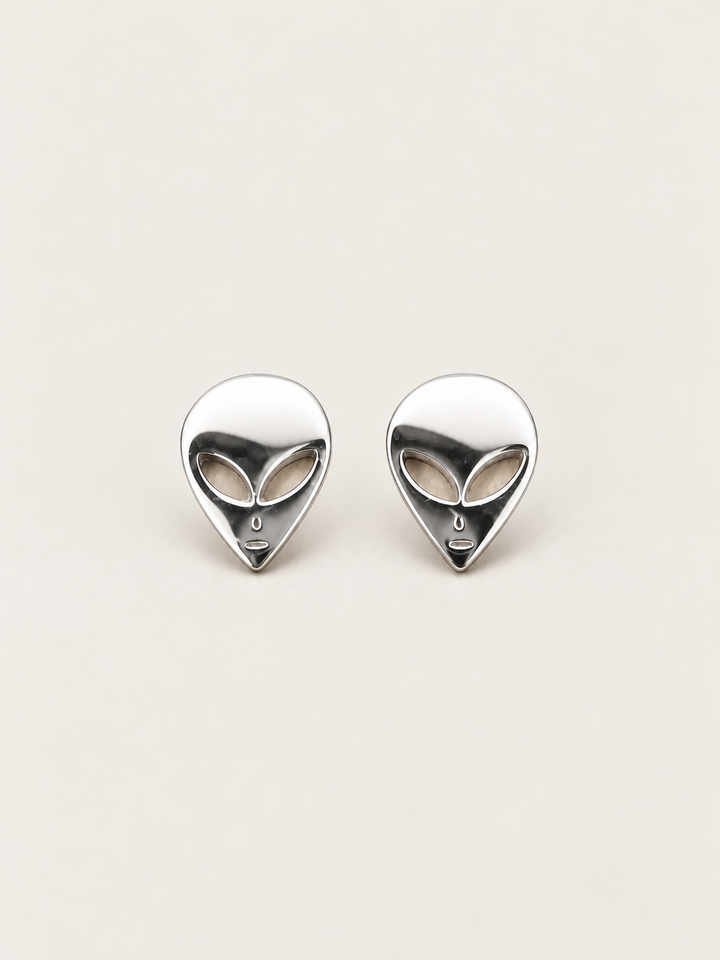 Silver Alien Head Stud Earrings in stainless steel