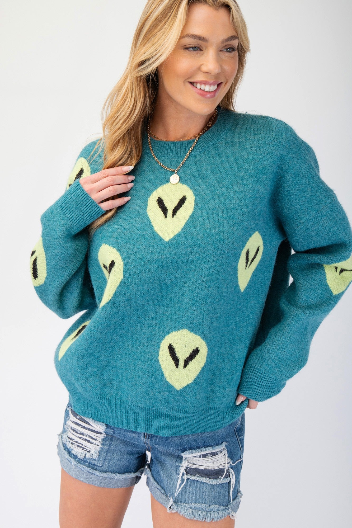 Alien Sweater Teal – Rather Awesome