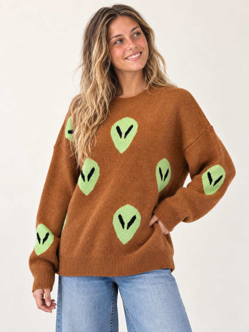 Alien Sweater Brown three-quarter view on model