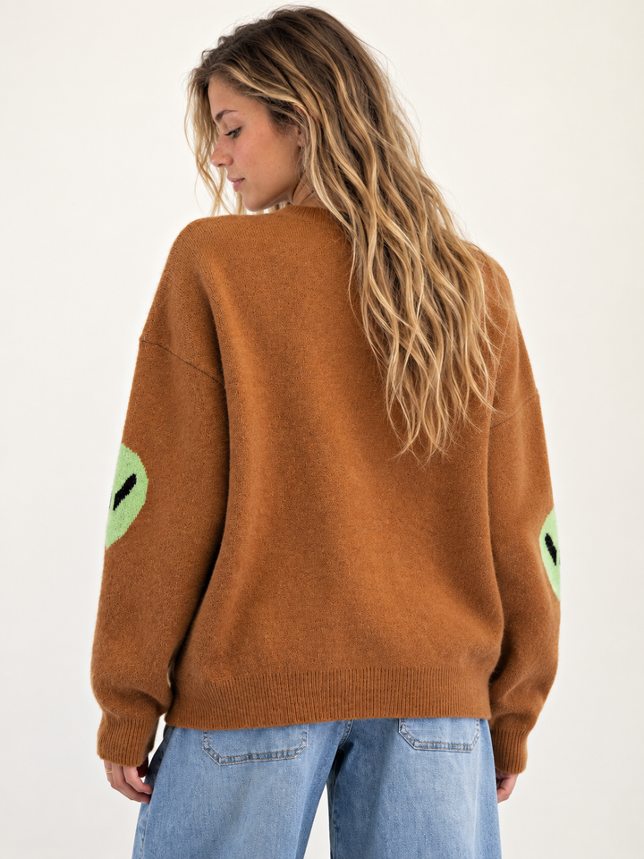 Alien Sweater Brown back view on model