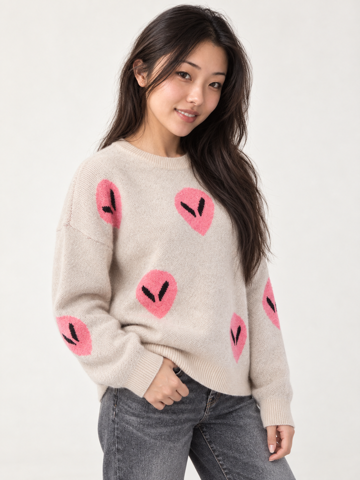 Three-quarter view of Alien Sweater Ecru on model
