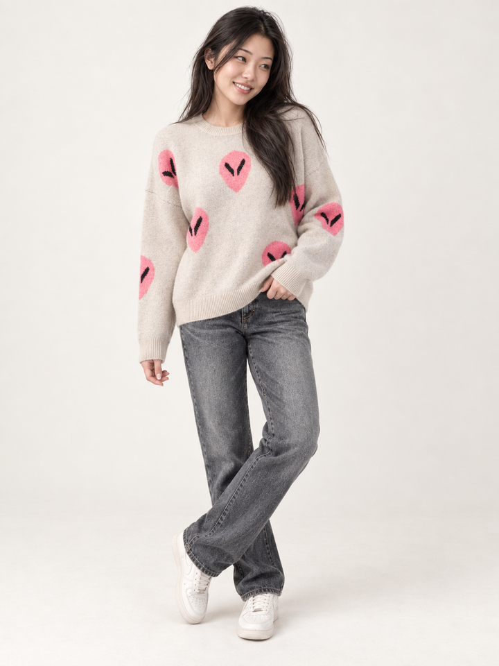 Full-body view of Alien Sweater Ecru on model