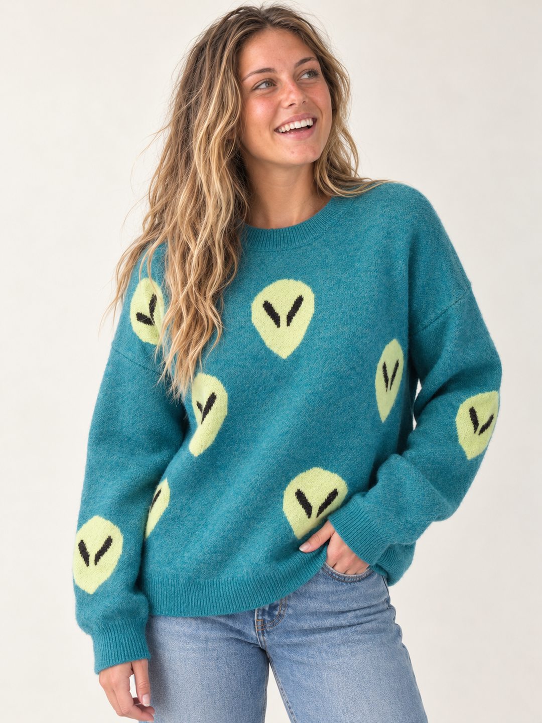 Alien Sweater Teal front view