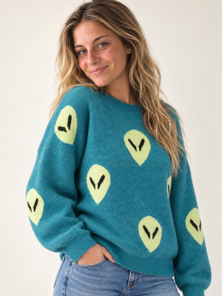 Alien Sweater Teal angled view