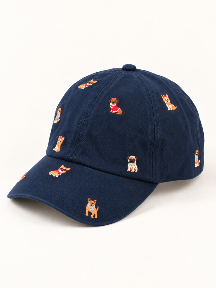 All Over Dog Embroidered Hat Navy angled view