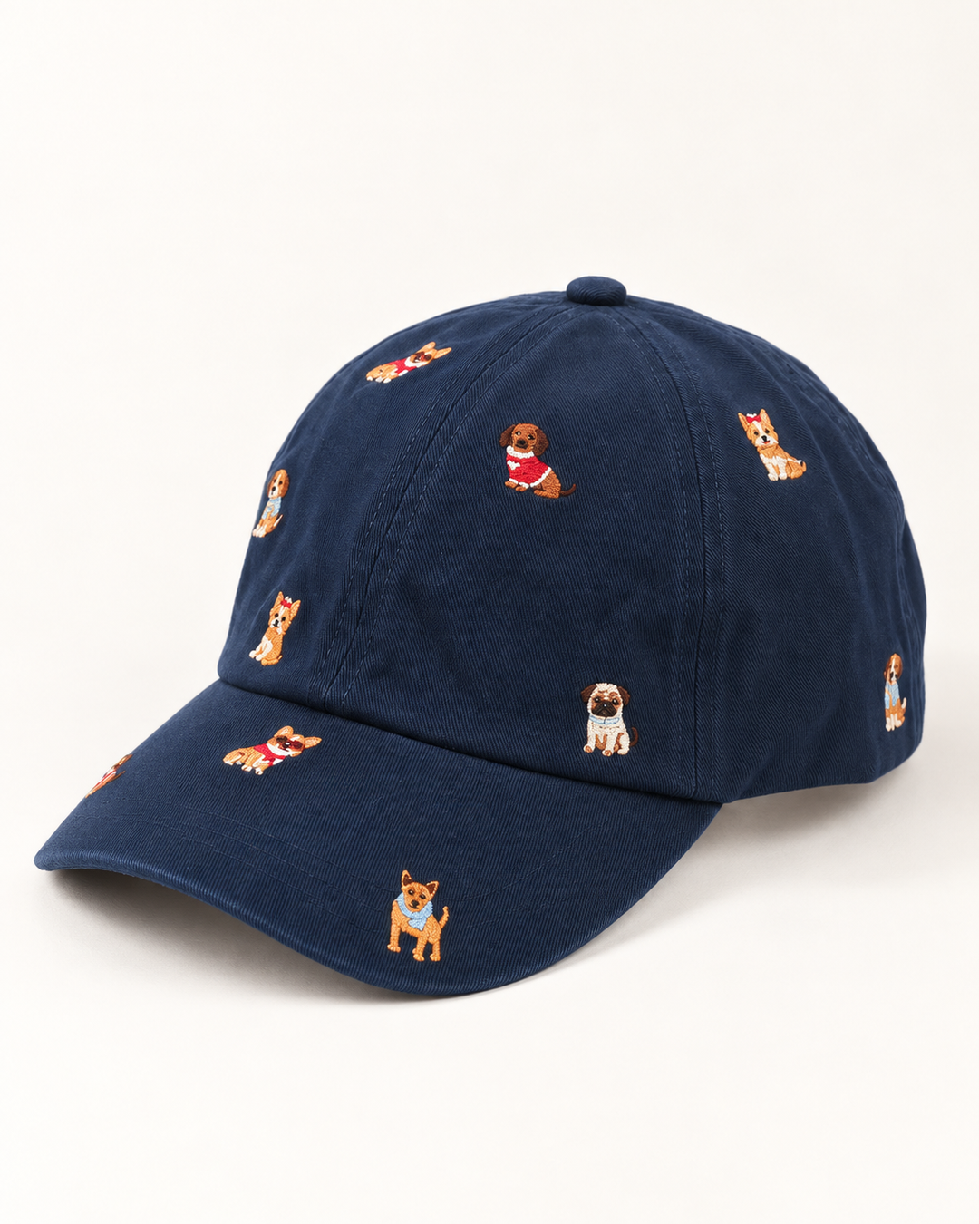 All Over Dog Embroidered Hat Navy angled view