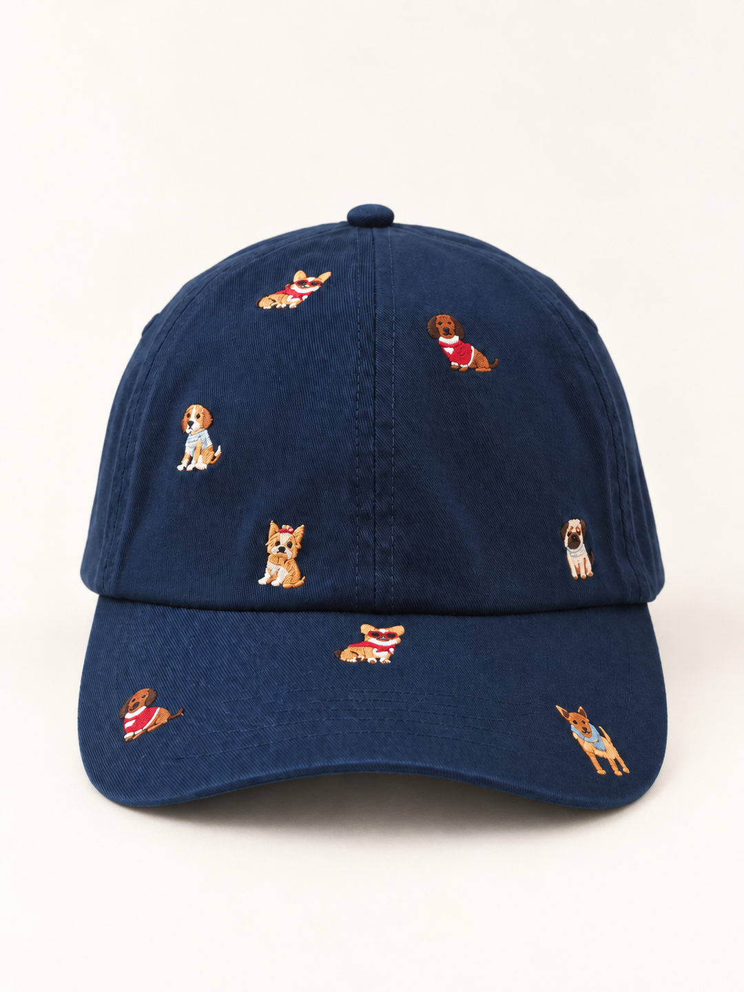 All Over Dog Embroidered Hat Navy front view