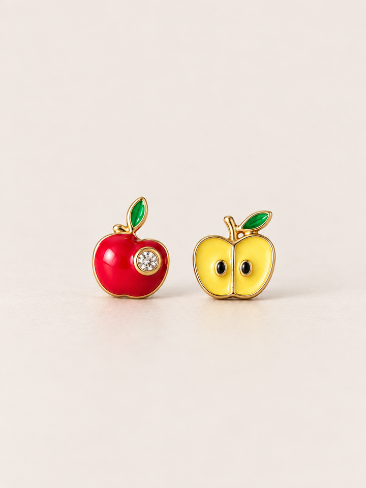 Apple Stud Earrings shown on a warm neutral background