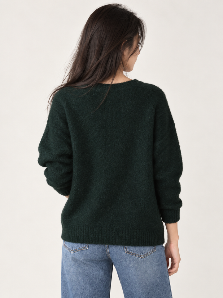 Baby Deer Sweater Forest Green back view on model