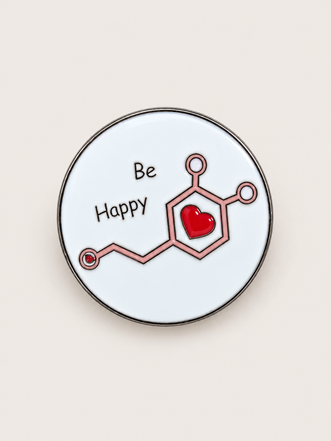 Be Happy Chemistry Pin shown on a warm neutral background
