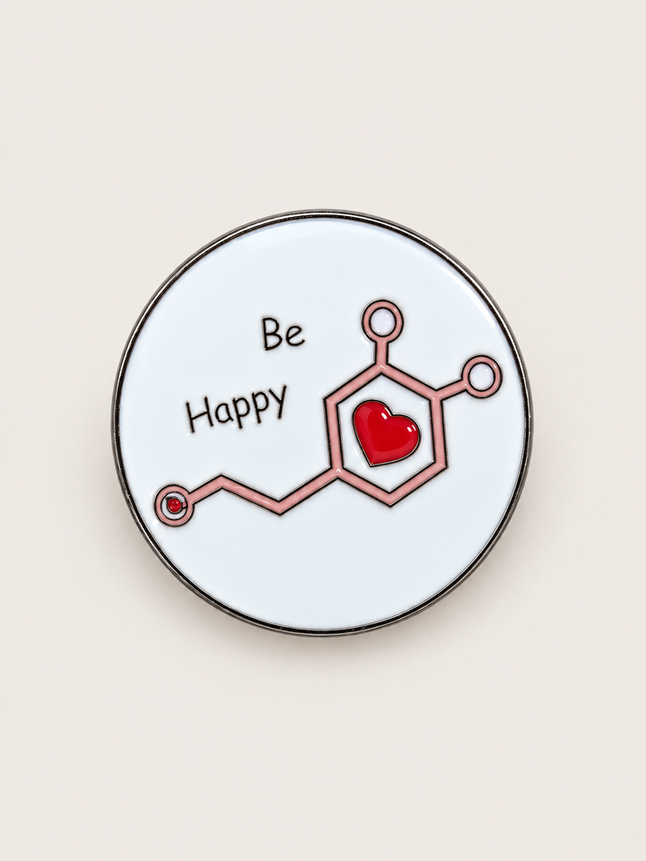 Be Happy Chemistry Pin shown on a warm neutral background