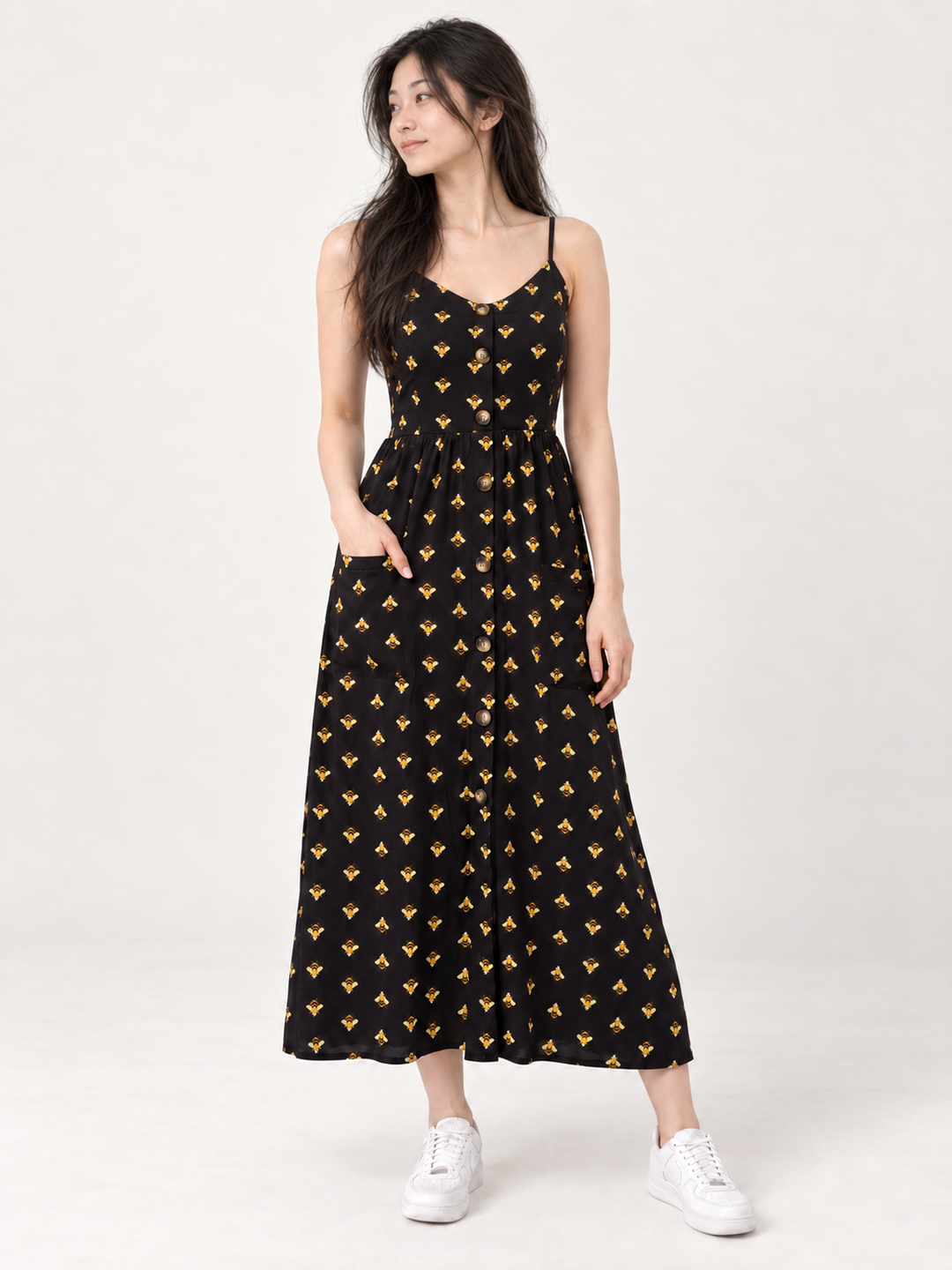 Bee Faux Button Down Dress front view