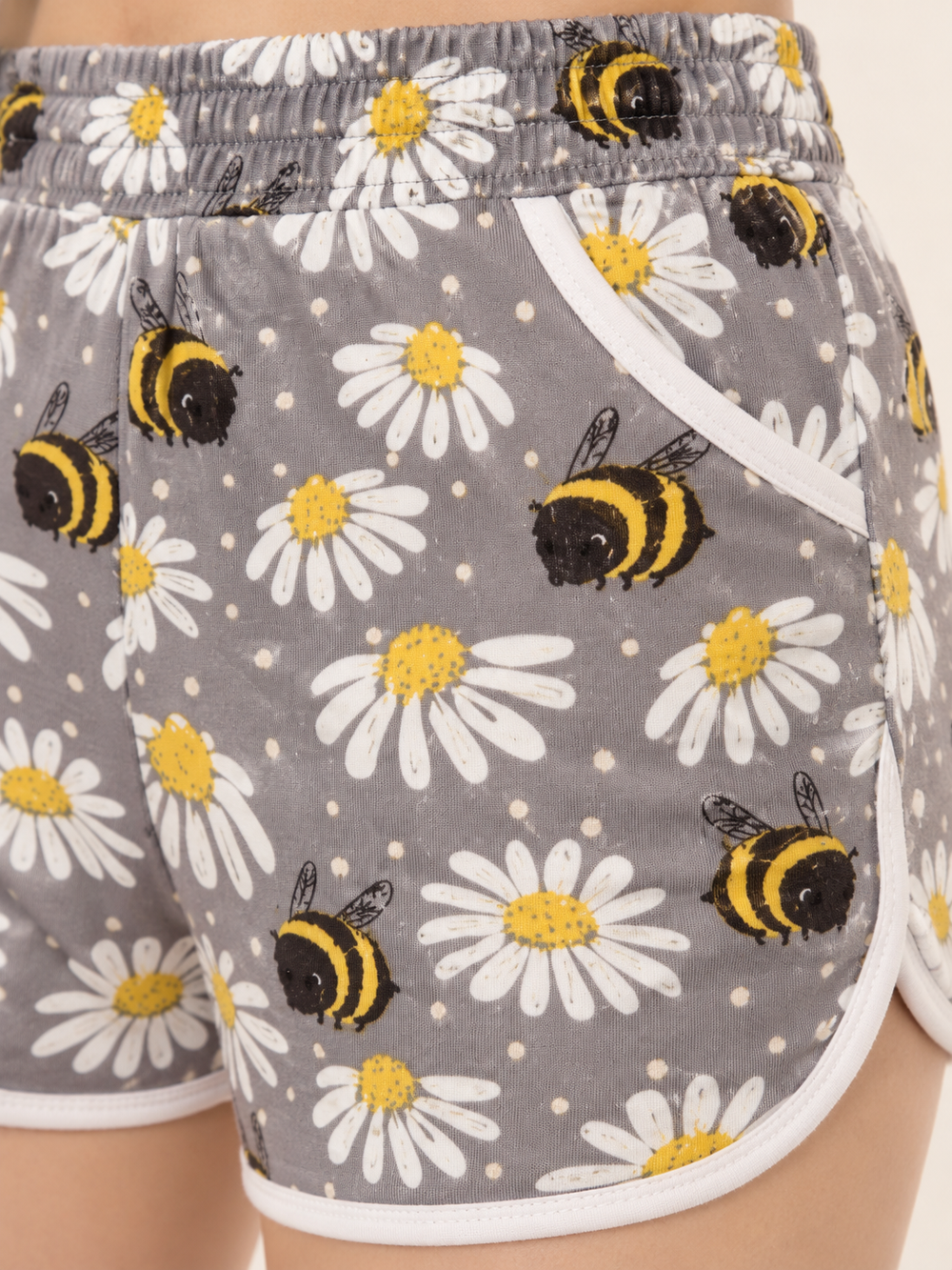 Bee Flower Shorts fabric and print close-up