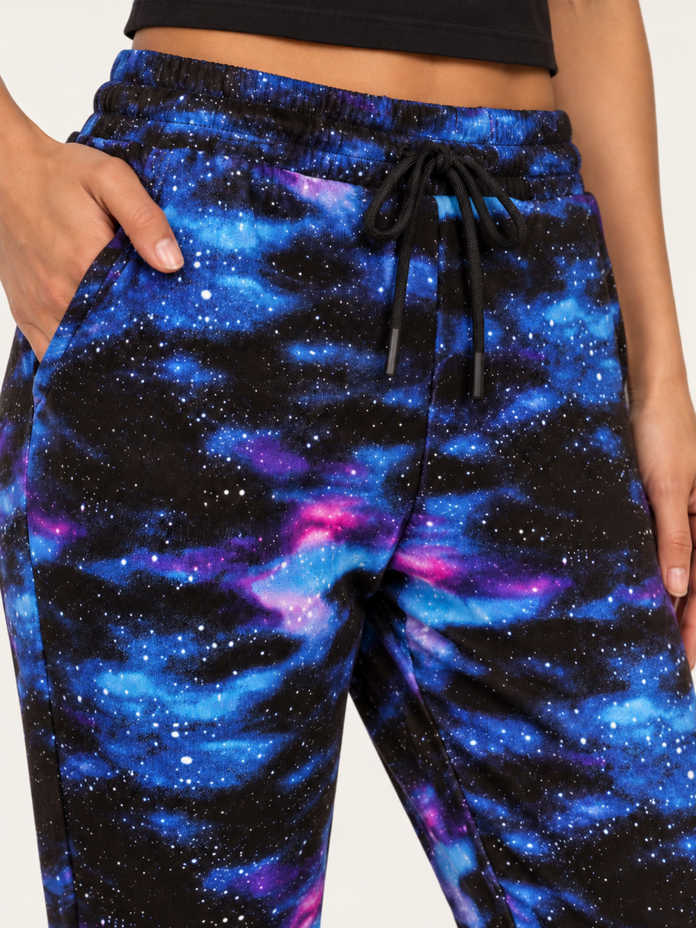 Blue Galaxy Joggers fabric and waistband close-up