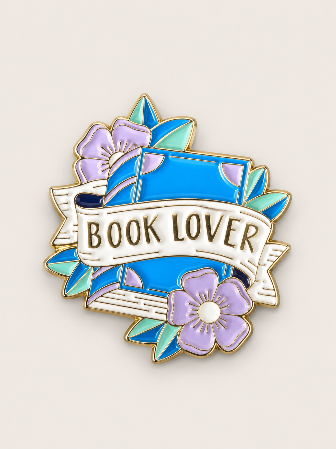 Book Lover Floral Pin shown on a warm neutral background