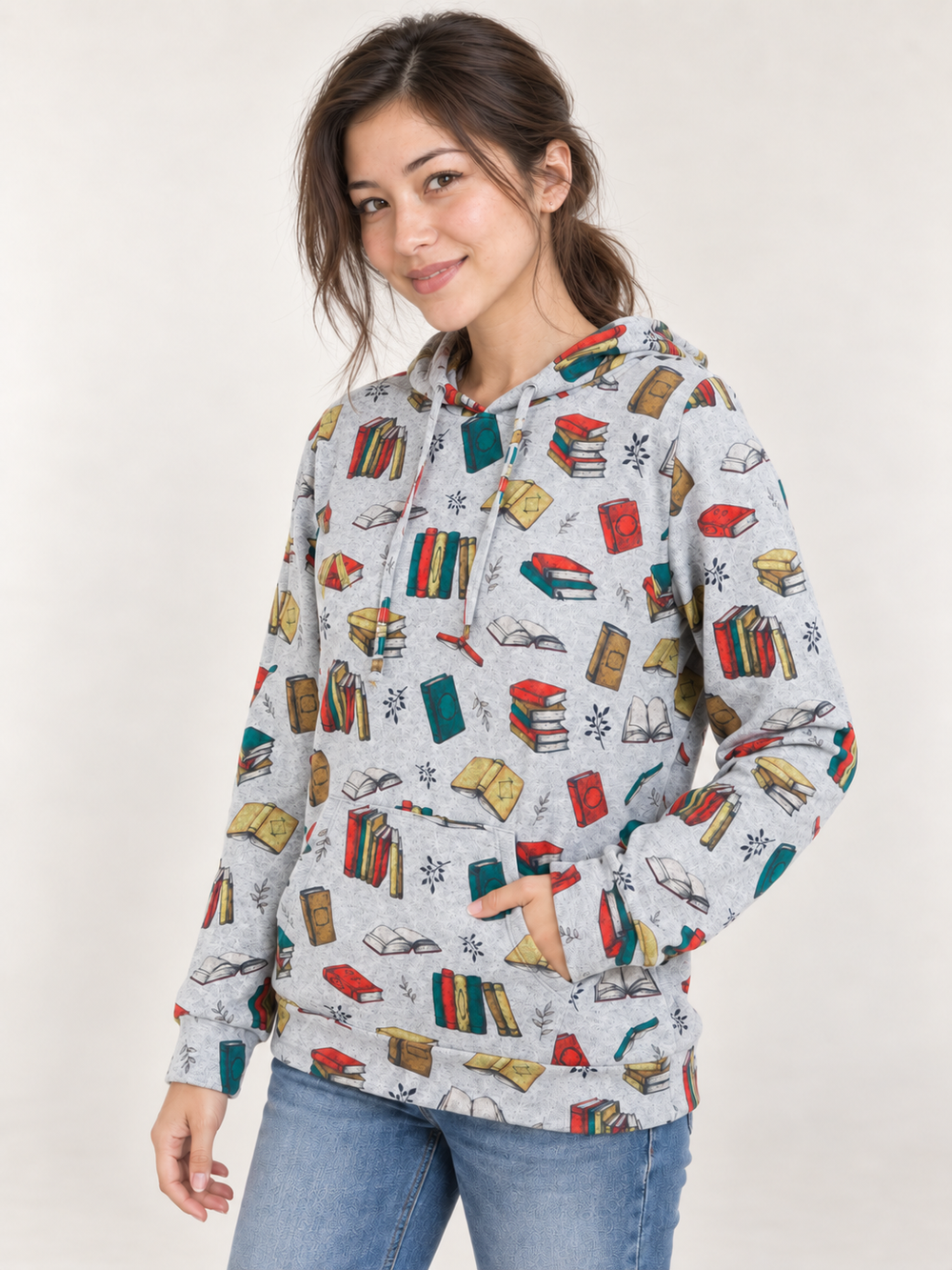 Books Hoodie 45 degree view on model