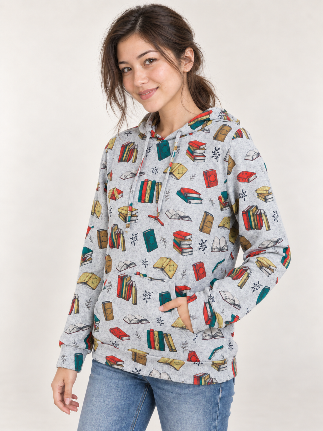 Books Hoodie 45 degree view on model