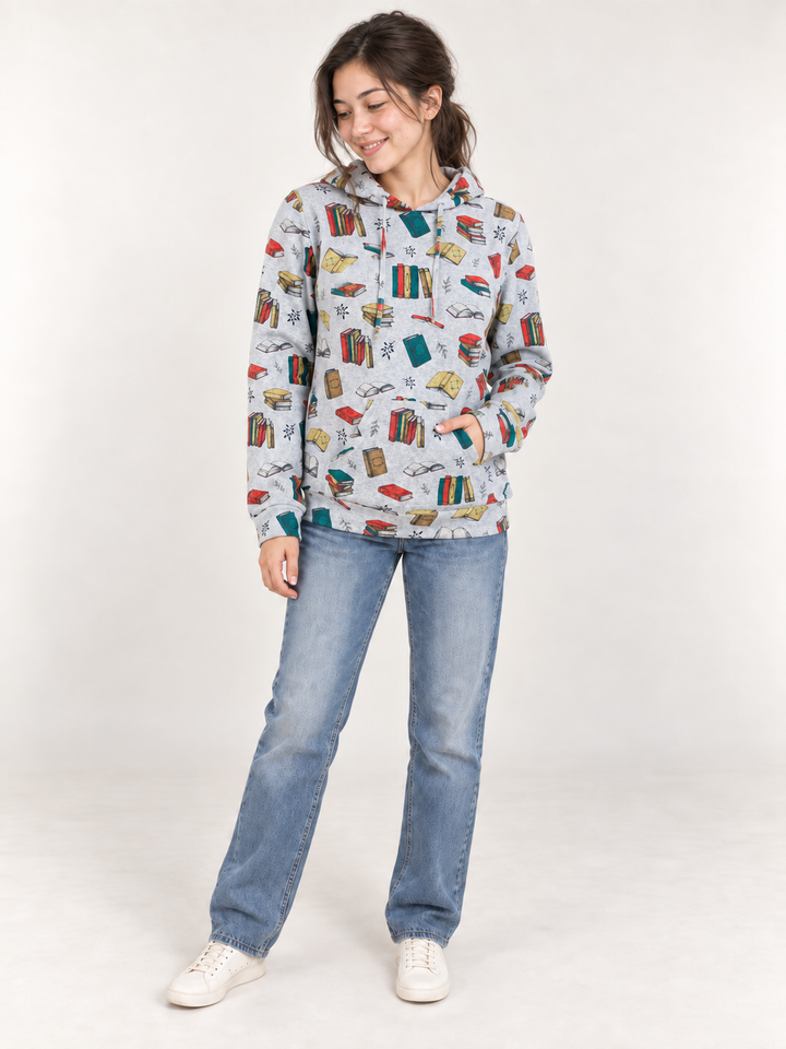 Books Hoodie full body view on model