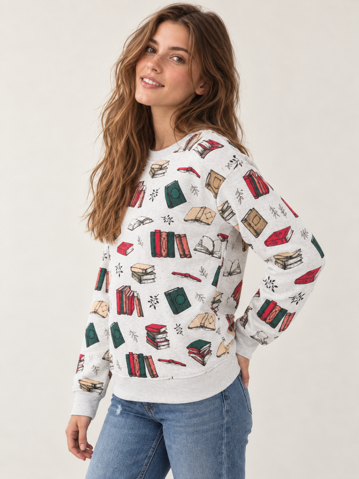 Books Sweatshirt three-quarter view on model