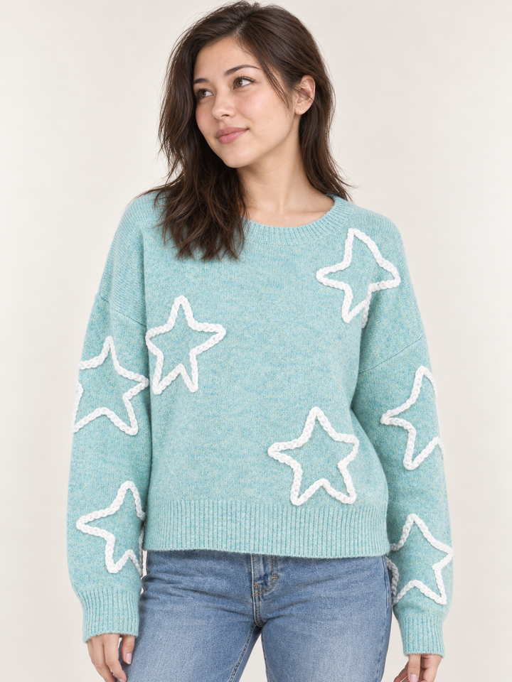 Braided Star Sweater Mint front view