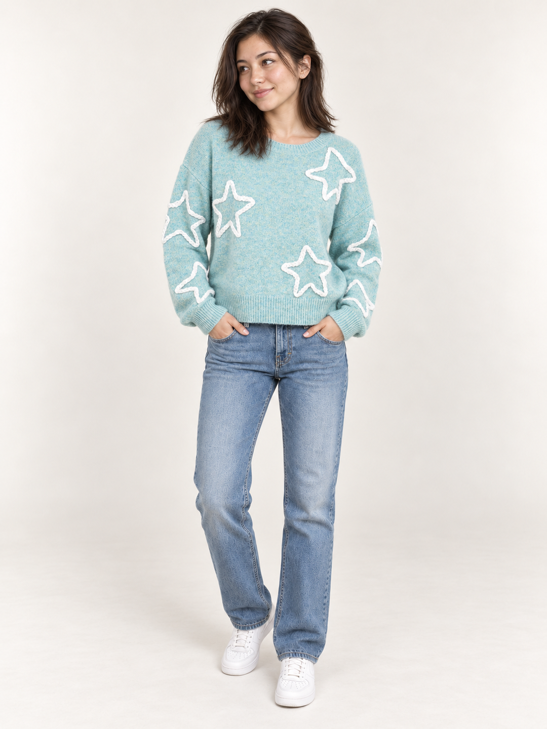Braided Star Sweater Mint full-body front view