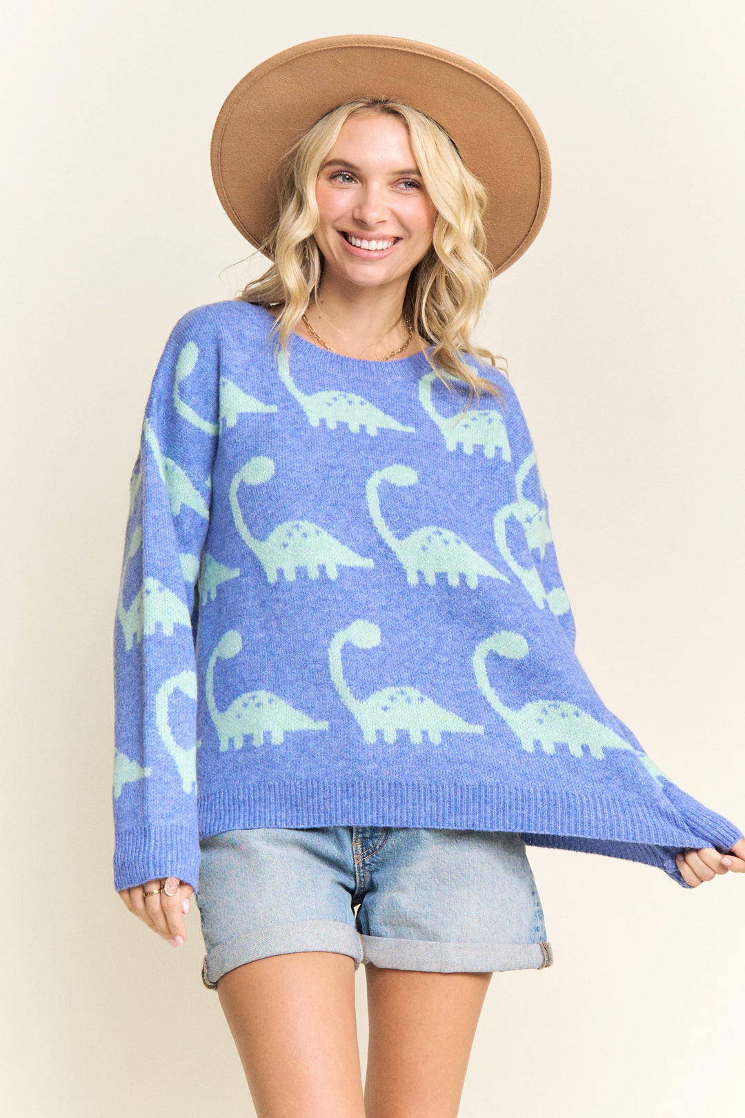 Dinosaur Brontosaurus Sweater Blue