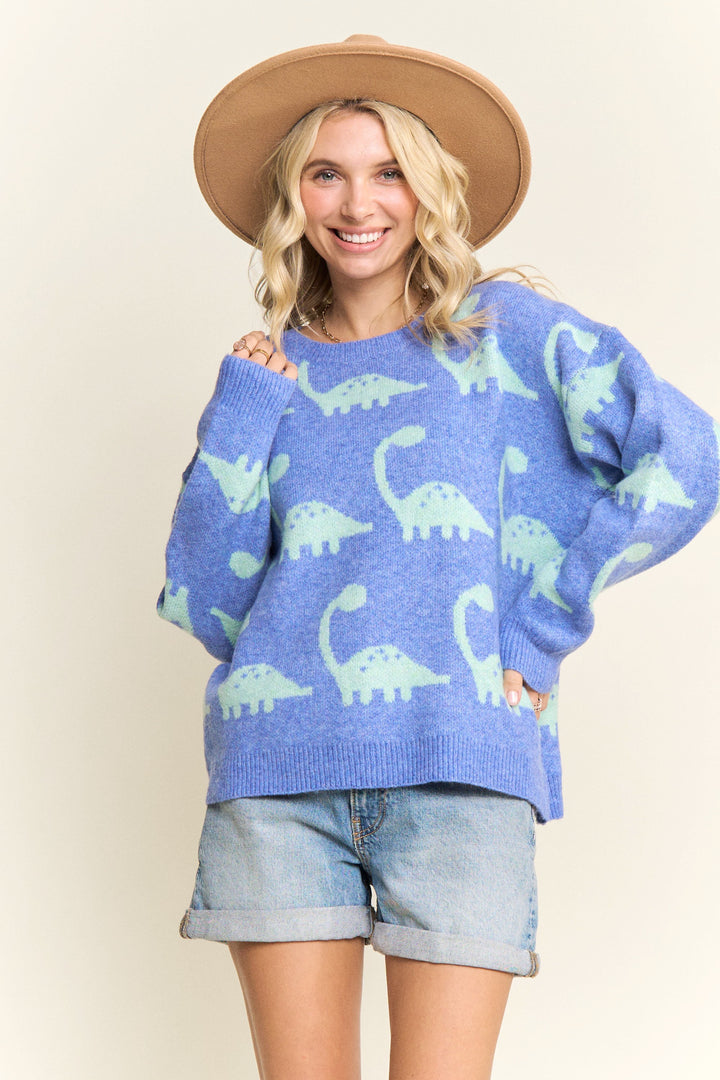 Dinosaur Brontosaurus Sweater Blue