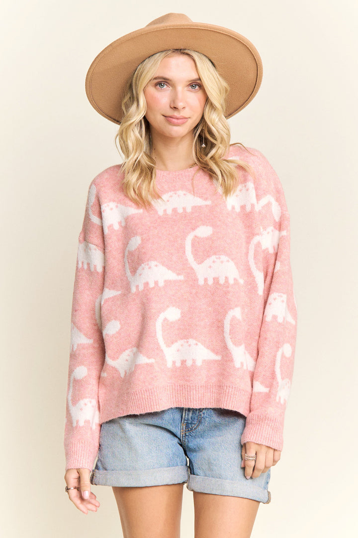 Dinosaur Brontosaurus Sweater Pink