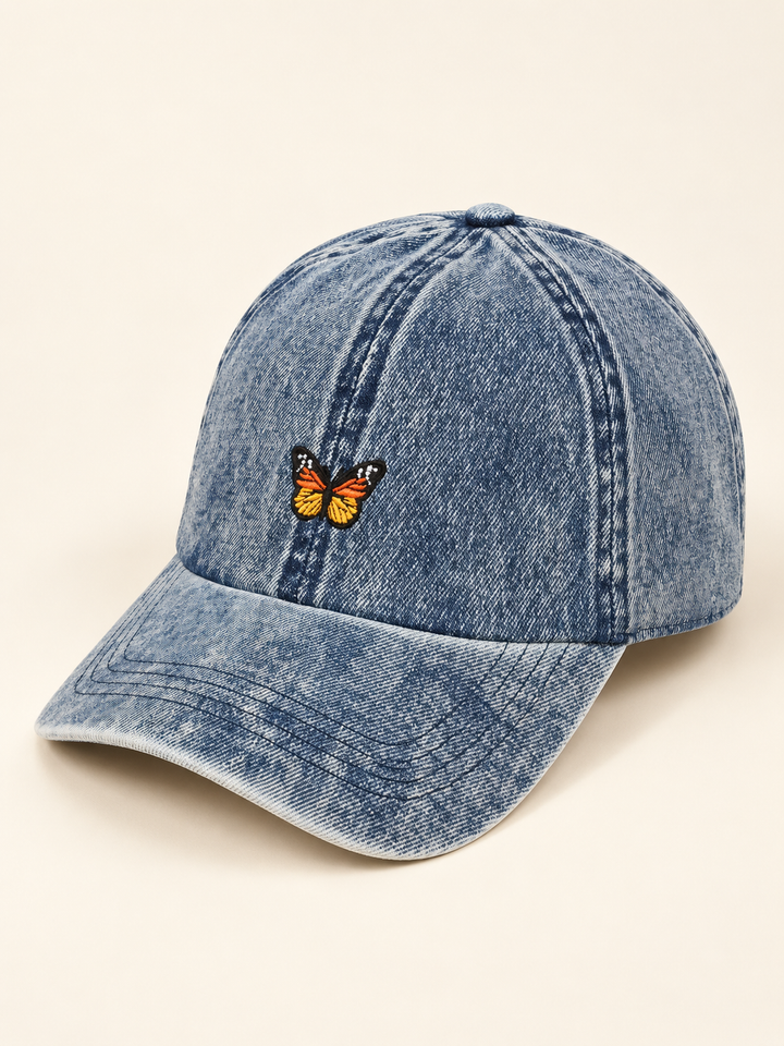 Butterfly Hat Washed Denim three-quarter view