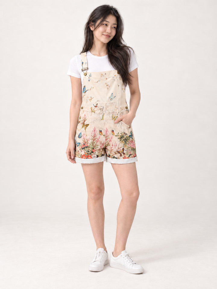 Butterfly Short Overalls Cream — front view