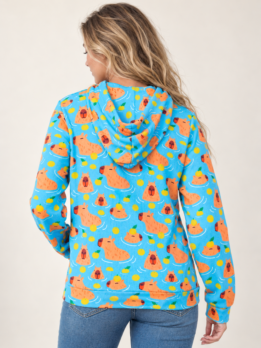 Capybara Hoodie back view on model