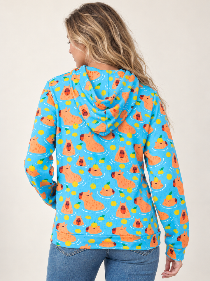 Capybara Hoodie back view on model