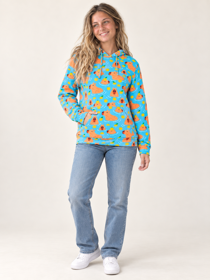 Capybara Hoodie full body view on model