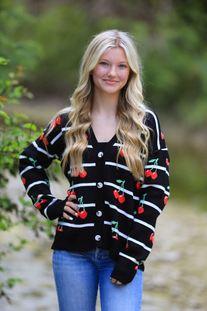 Cherry Stripe Cardigan